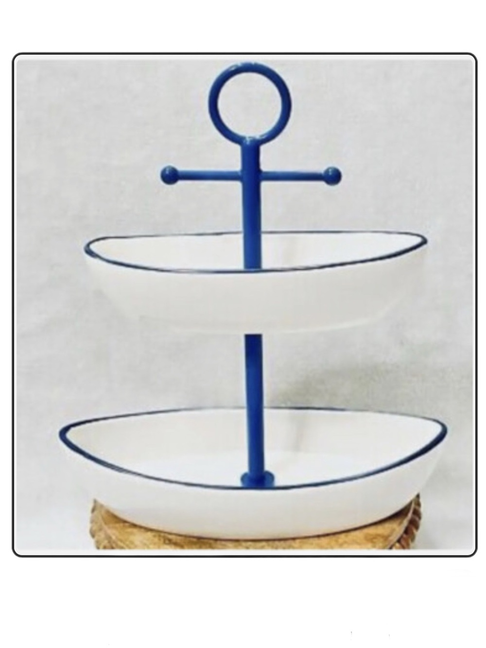 Coastal Two-Tier White and Blue Trinket Tray